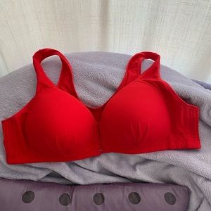 Red front clasp bra